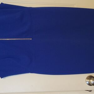 Calvin Klein Collection Blue Sheath Dress with Slit V-neck